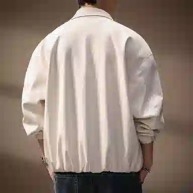 贵色 秋季 美式复古纯色简约风宽松廓形外套潮流时尚百搭立体裁剪设计翻领休闲皮衣 男女同款