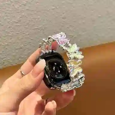 老佳 苹果适用 手表表带 金属材质 蝴蝶金属弹力一体表带男女通用