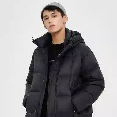 美特斯邦威 国潮纯色休闲长款连帽羽绒服 男款