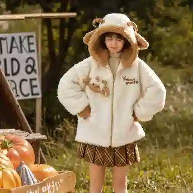 森女部落 羚羊公主原创可爱小羊软糯萌趣立体玩偶保暖卫衣 女款 米白色