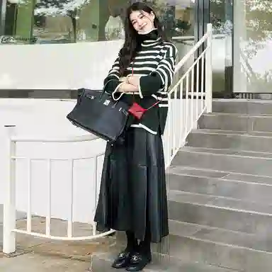 美洋 文艺复古条纹高领宽松毛衣 女款