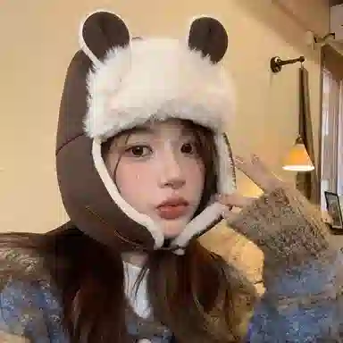 恩僾德 小熊耳朵可爱毛绒加厚骑车保暖防寒帽子护耳 聚酯纤维 雷锋帽 男女同款情侣款