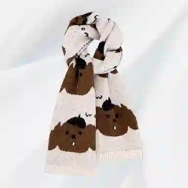 恩僾德 可爱卡通小狗针织高颜值小众百搭氛围感加厚保暖 聚酯纤维 绒线围巾 男女同款情侣款