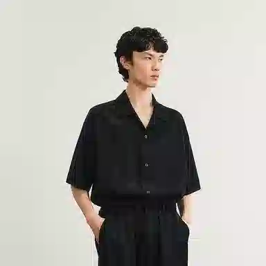 速写 纯色夏季宽松简约优雅短袖衬衫 男款