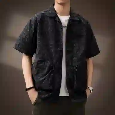 贵色 高端日系复古云染设计个性口袋短袖户外口袋个性扎染衬衫 男女同款