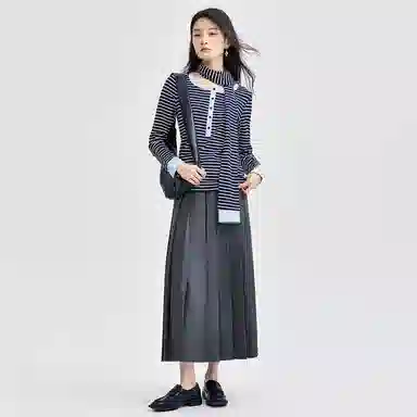 佐丹奴 垂顺高腰梭织舒适纯色气质休闲长裙 女款 岩石灰