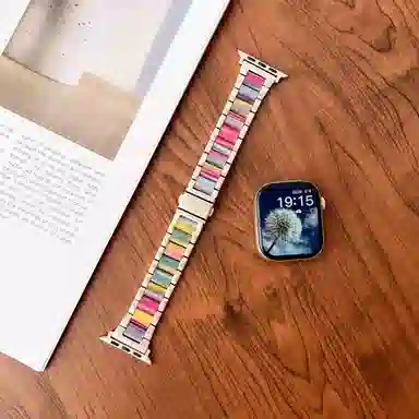 老佳 苹果适用 手表表带 金属 树脂材质 时尚树脂拼接金属表带男女通用