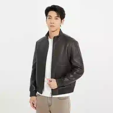 利郎 时尚都市立领短款口袋装饰质感百搭秋季皮衣 男款