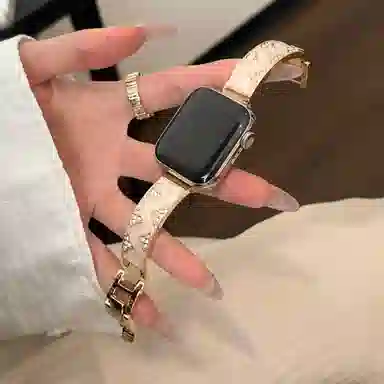 潮流腕 表带 苹果适用 金属材质 镶钻鎏金可调节表带三叶手镯夏日男女通用