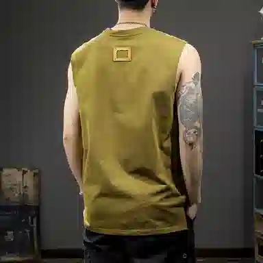 前进牛 夏季 重磅潮流字母印花高端水洗做旧户外运动宽松无袖背心 男女同款