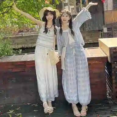 森女部落 原创拼接蕾丝渐变吊带外穿度假风波西米亚风 女款