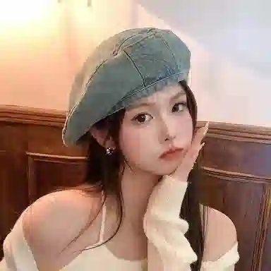 恩僾德 水洗做旧牛仔小众百搭复古怀旧大头围口袋设计春夏圆脸显脸小 聚酯纤维 贝雷帽 男女同款情侣款