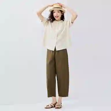 佐丹奴 茧型裤松紧宽松梭织九分裤休闲裤 女款