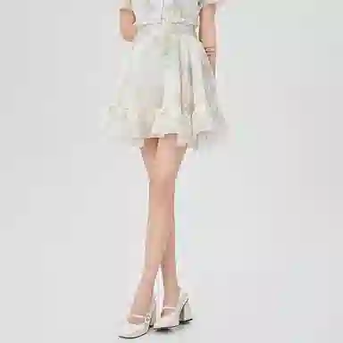 森女部落 仙气碎花系带裙子高腰小个子半身裙 女款 杏色