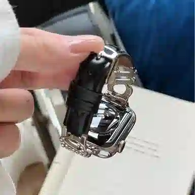老佳 苹果适用 手表表带 牛皮材质 镶钻金属拼皮表带男女通用