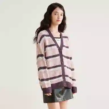 LEDIN Striped V-Neck Knit Sweater