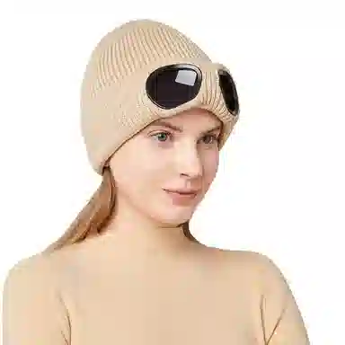 恩僾德 秋冬季飞行员眼镜百搭潮人冷帽滑雪帽子显脸小保暖小众百搭高颜值护耳朵 针织 绒线帽 男女同款情侣款