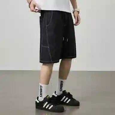 童先森 夏季明线设计美式潮牌复古百搭抽绳五分裤休闲短裤 男款