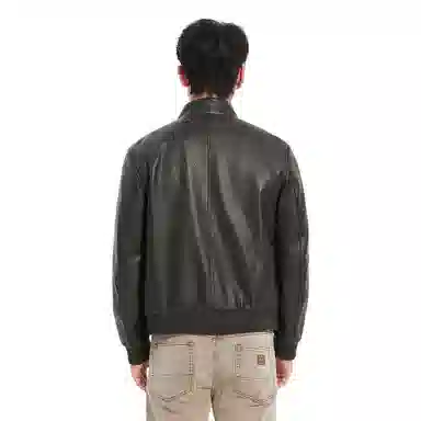 利郎 时尚都市立领短款口袋装饰质感百搭秋季皮衣 男款