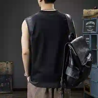 前进牛 休闲高街潮牌做旧背心 男女同款