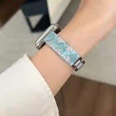 潮流腕 表带 苹果适用 金属材质 镶钻鎏金可调节表带三叶手镯夏日男女通用