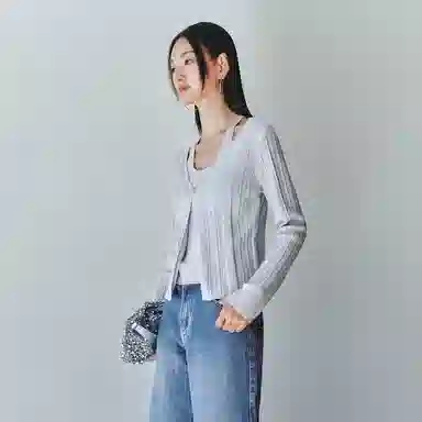 太平鸟 时尚细闪银线肌理感假两件长袖针织衫 女款