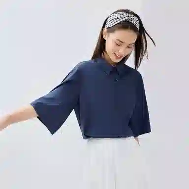 佐丹奴 纯色休闲梭织五分袖衬衫 女款