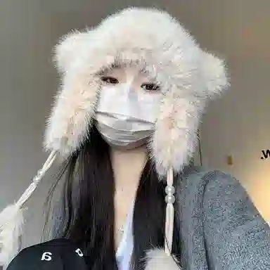 恩僾德 可爱卡通小浣熊尾巴护耳小众百搭高颜值加厚显脸小保暖防寒毛绒 聚酯纤维 雷锋帽 男女同款情侣款