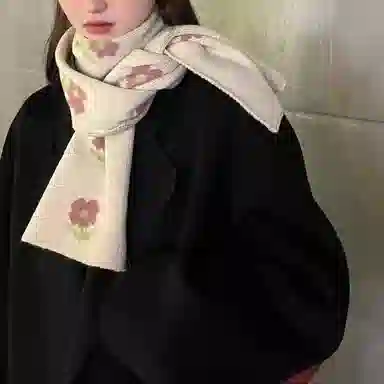 恩僾德 日系温柔小清新花朵针织小花保暖高级感学院风潮 涤纶 绒线围巾 男女同款情侣款