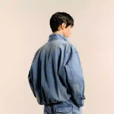 速写 复古立领宽松短款拉链工装保暖牛仔棉服 男款