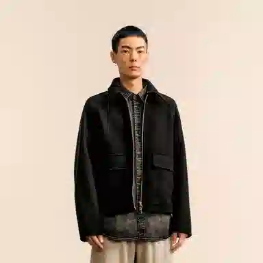 速写 翻领短款长袖拉链大口袋羊毛毛呢夹克外套 男款