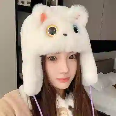 恩僾德 日系可爱卡通毛绒绒高颜值小众保暖加厚护耳帽显脸小 聚酯纤维 雷锋帽 男女同款情侣款