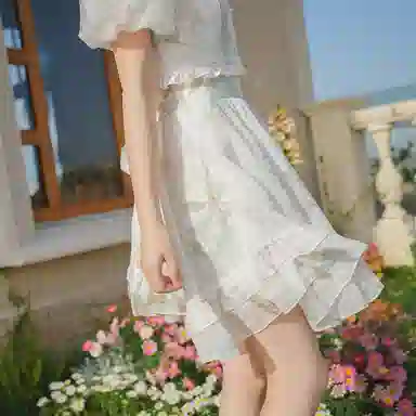 森女部落 仙气碎花系带裙子高腰小个子半身裙 女款 杏色