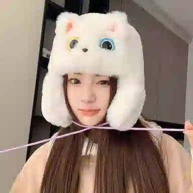 恩僾德 日系可爱卡通毛绒绒高颜值小众保暖加厚护耳帽显脸小 聚酯纤维 雷锋帽 男女同款情侣款