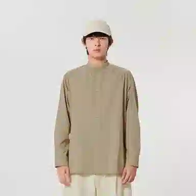 速写 纯色立领宽松单排扣长袖衬衫 男女同款
