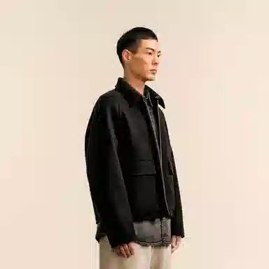 速写 翻领短款长袖拉链大口袋羊毛毛呢夹克外套 男款
