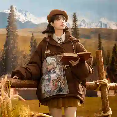 Sen Female Tribe Melard Vintage Oil Painting Series Down Jacket Brown