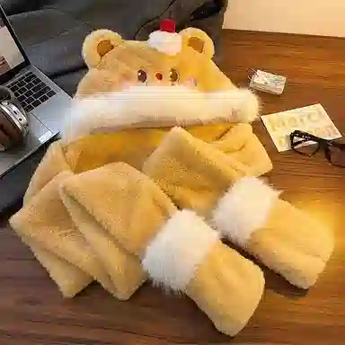 恩僾德 小熊爱吃蛋糕!三件套一体防寒保暖护耳可爱百搭显脸小 涤纶 斗篷帽 男女同款情侣款