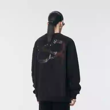 速写 几何图案亮片拼接宽松圆领套头长袖卫衣 男女同款