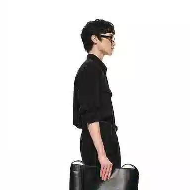 速写 黑支线 宽松简约纯色优雅口袋通勤长袖衬衫 男款