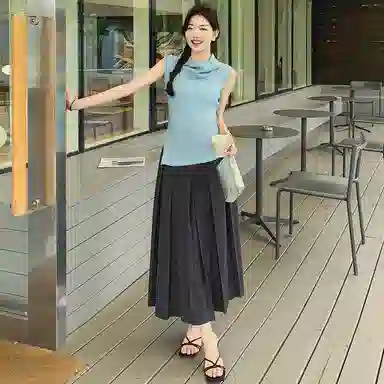 美洋 推理笔记半裙 天丝羊毛混纺|知识分子百褶裙休闲长裙 女款 灰色