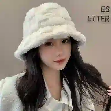 恩僾德 棋盘格毛绒女秋冬季高颜值显脸小大头围大号大码羊羔毛水桶盆帽 涤纶 渔夫帽 男女同款情侣款