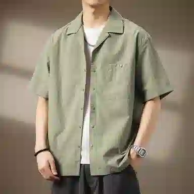 贵色 高端古巴领凉感抗皱休闲美式复古轻薄透气短袖衬衫 男女同款