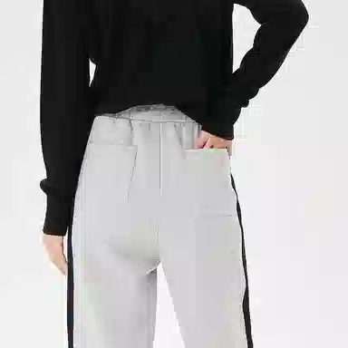 美特斯邦威 高腰宽松系带针织运动裤 女款