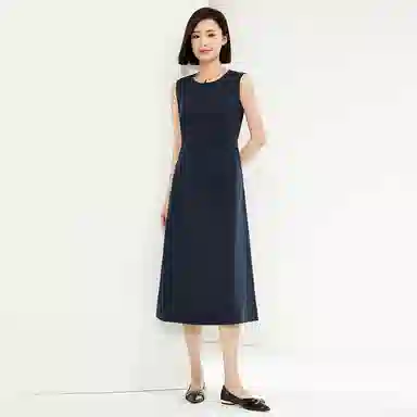 佐丹奴 梭织压褶圆领背心无袖连衣裙 女款