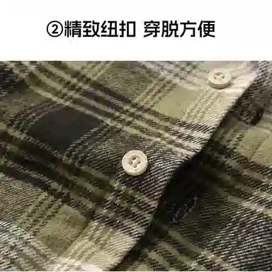 青蛙王子 翻领时尚简约开衫长袖衬衫 格子绿 青少年