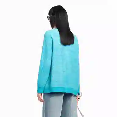 Peacebird V-Neck Wool Knit Pullover Peacock Blue