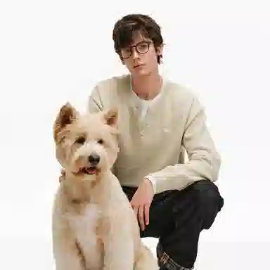 PCLP Two-in-One Henley Collar Embroidered Dog Knit Sweater