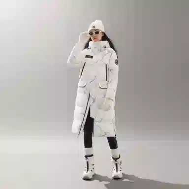 波司登 经典极寒系列尔滨系列 地图印花工装大口袋双头拉链纯色印花加厚连帽长款羽绒服 男女同款 冰城白