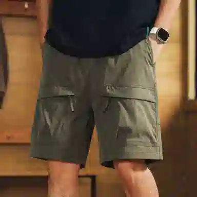 格蓝鹿 纯色薄款宽松运动休闲美式复古痞帅城市机能风格速干系带五分工装短裤 男女同款